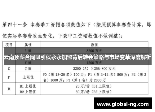 云南顶薪合同吸引侯永永加盟背后转会策略与市场变革深度解析